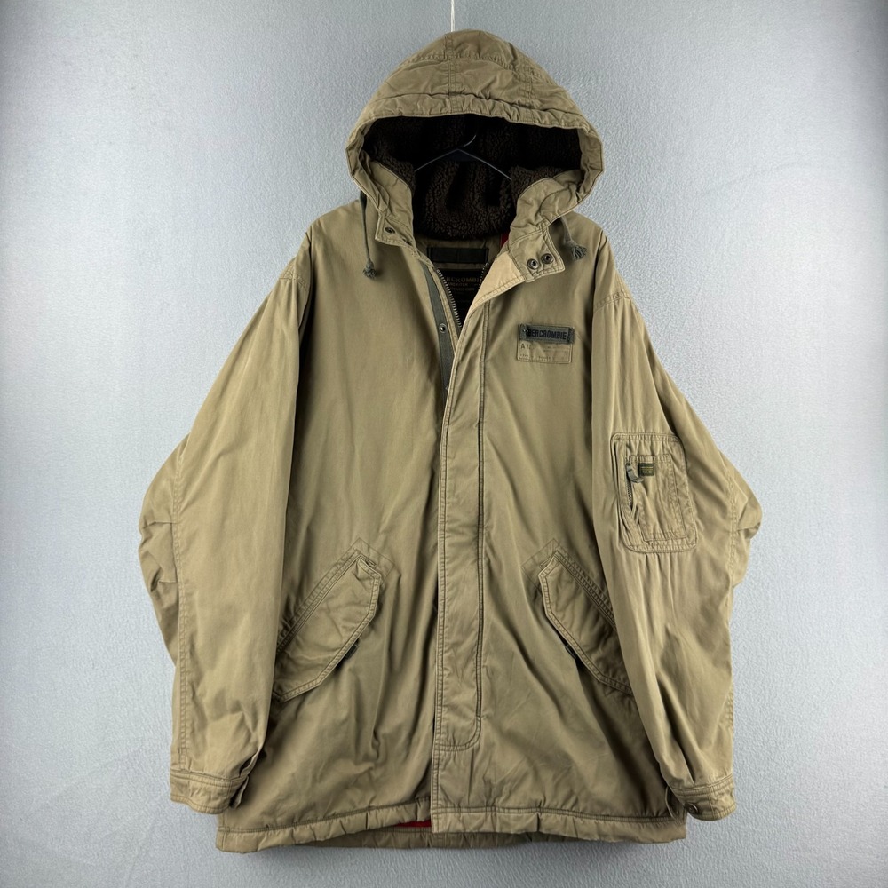 Vintage Abercrombie Jacket Mens XL Military Parka Fleece Lined Hooded Y2K